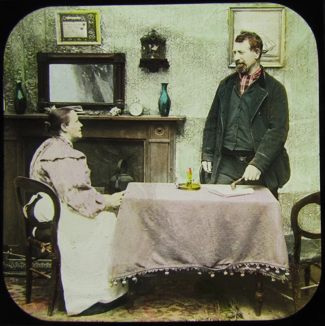 Glass Magic Lantern Slide VICTORIANS AT TABLE C1890 PHOTO SOCIAL HISTORY