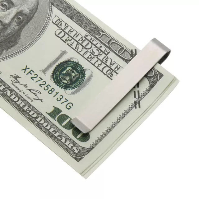 Mens Long Slim Metal Stainless Steel Money Clip Collar Card Clip Cash Holder