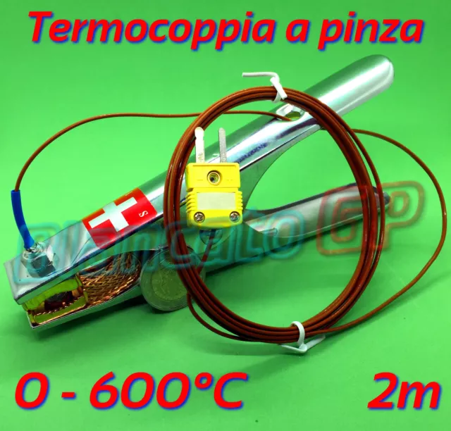 SONDA TERMOCOPPIA DI TIPO K A PINZA 600°C morsetto termometro per tubo piastra