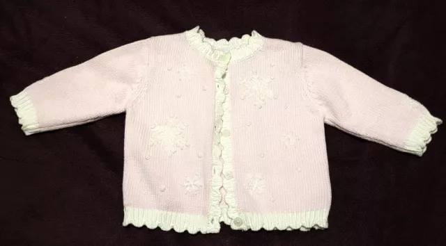 Hartstrings Baby Sweater Size 12M Pink W/ Snowflakes Easter