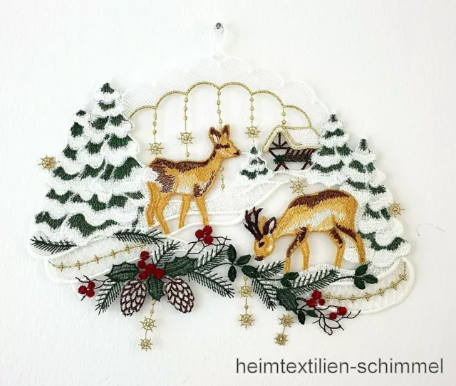 PLAUENER SPITZE ® Fensterbild Dekoration WEIHNACHTEN Fenster Deko REHE Winter