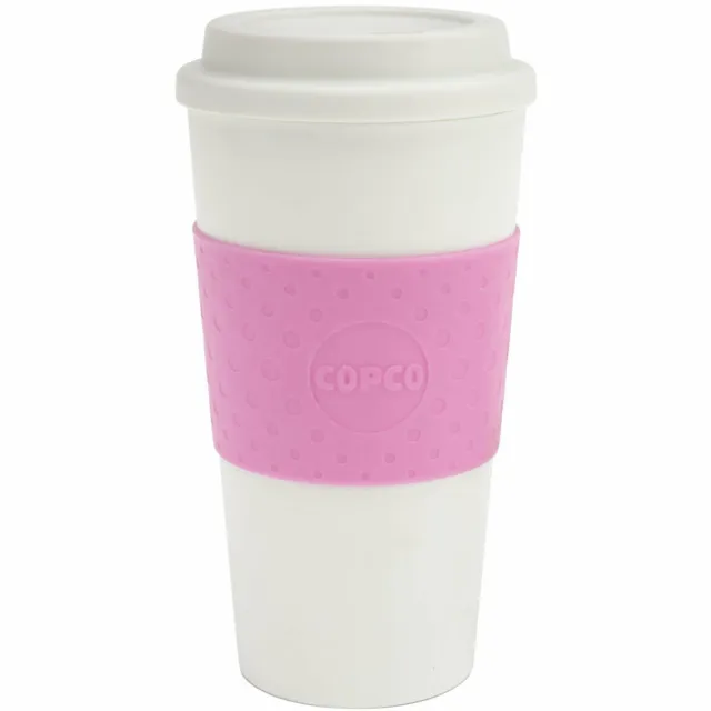 Copco Acadia BPA Free Travel Reusable Mug 16 Ounce Plastic Bubble Gum White Pink