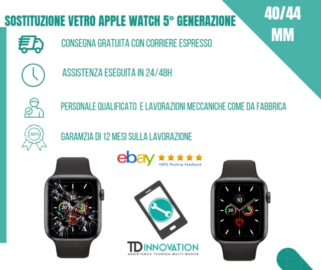 DISPLAY APPLE WATCH RIPARAZIONE SOSTITUZIONE VETRO ANTERIORE SERIE 5 40-44mm