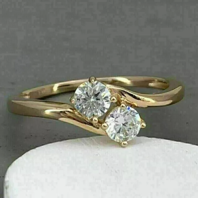 Bague de fiançailles pour femme en diamant simulé taille ronde 2 ct plaquée...