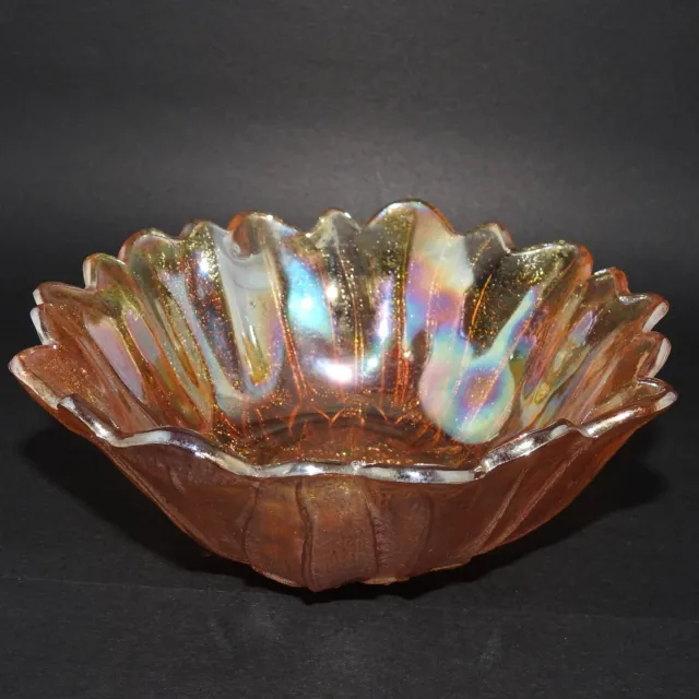 Indiana Glass LILY PONS Iridescent Marigold Carnival Glass Bowl Candy Fruit Dish