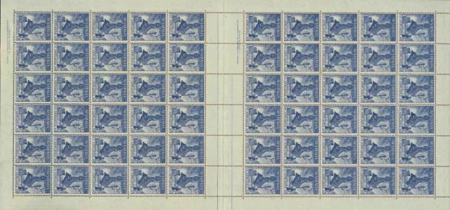 1947 Australian Cwlth Authority Full Sheet 60x 31/2d Blue Newcastle Steel Stamps