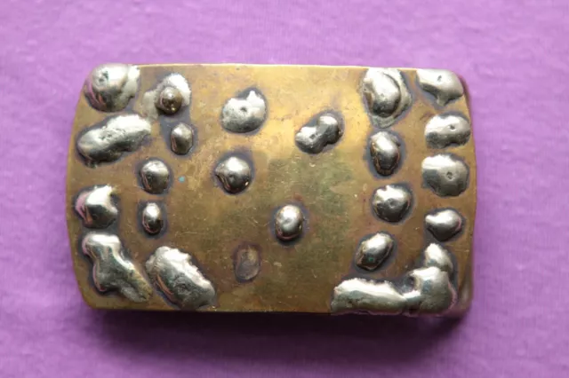 Vintage Rare Solid Brass and Silver Hand Made Belt Buckle