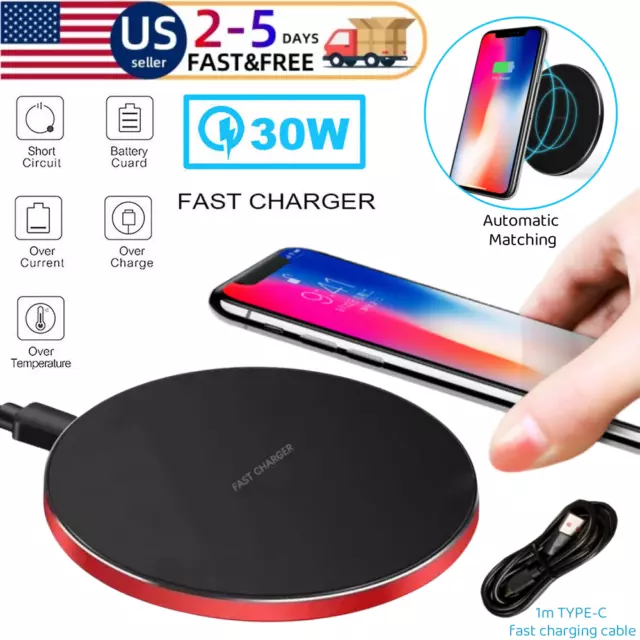 30W Wireless Phone Charger Pad Dock Fast Charge for Samsung iPhone LG Universal