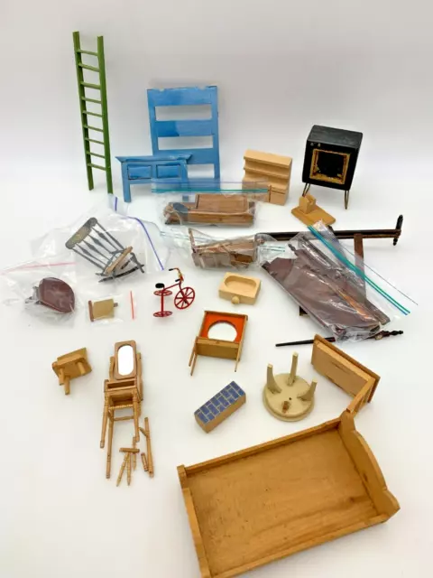 MORE ADDED Lot TLC dollhouse wooden furniture bits/pieces parts/DIY crafts read