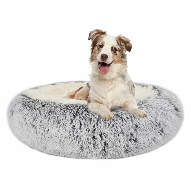 Comfortable Calming Fluffy Donut Pets Bed Ultra Softs Anti-Slip Bottoms Dog Beds