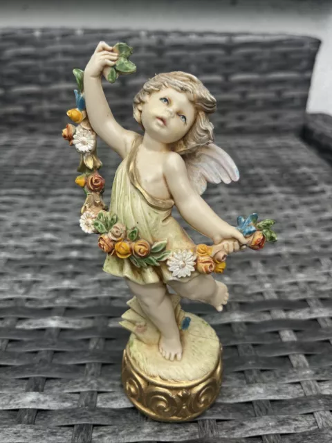 Vintage Italian Simonetti Despose Cherub Figurine Angel Pretty Floral 6’