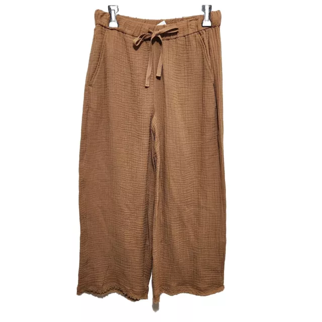 Eileen Fisher Women's Brown Organic Cotton  Wide Leg Cropped Pants Size XS --NN