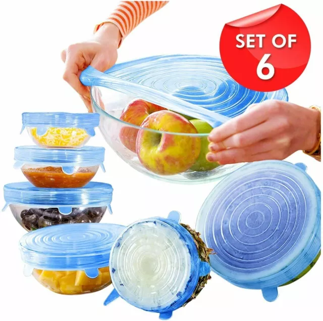 6pcs Reusable Silicone Stretch Lids Kitchen food Storage Wraps Cover Various