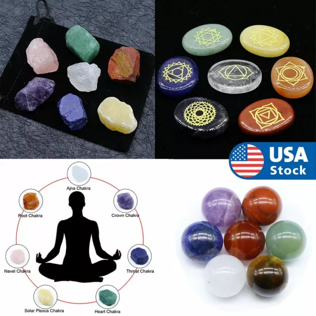 7PCS Chakra Balancing Stones Crystal Reiki Healing Energy Palm Natural Gemstone