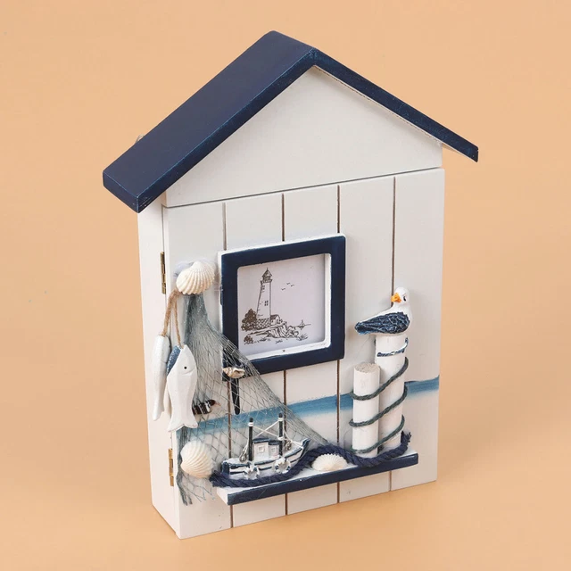 Ocean Wall Art Entryway Key Hanger Wooden Mount Holder Lock Box Coat Seaside