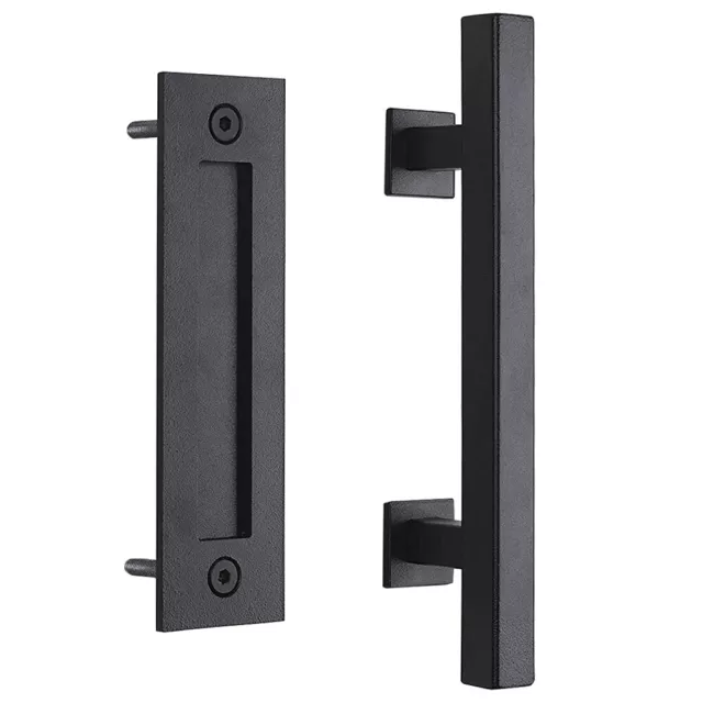Black Sliding Barn Door Handle Rustic Pull and Flush Gate Garage Hardware Set