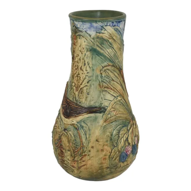 Weller Glendale 1920s Art Pottery Bird And Nest With Three Eggs Bulbous Vase 2