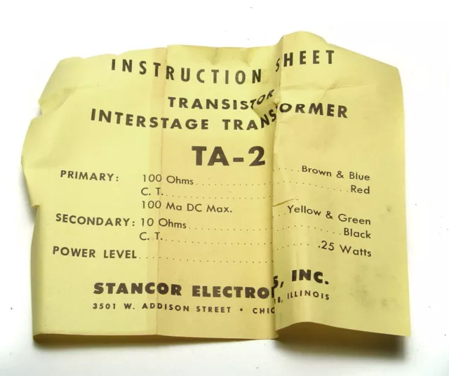 Zwischen-Übertrager Stancor TA-2, Interstage Transformer, 100 auf 10 Ohm CT, NOS 2