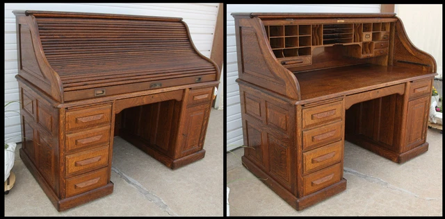 Antique 1901 60" Quarter Sawn Oak Leopold S-Roll High Top Desk Special C wKeys