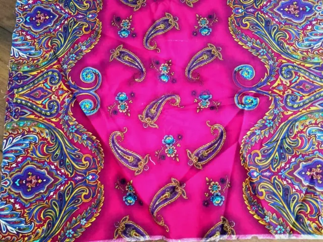 DRAMATIC Pink Purple Paisley Fabric 3.8 Yards 22 x 135 Cotton Table Runner Sari