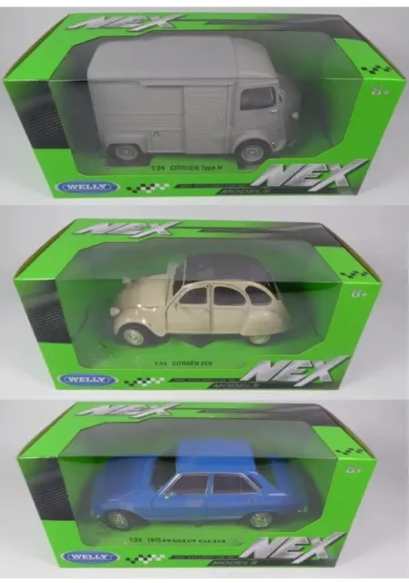 Lot de 3 voitures 1/24 Welly Citroën Peugeot - Véhicule Miniature Model Car