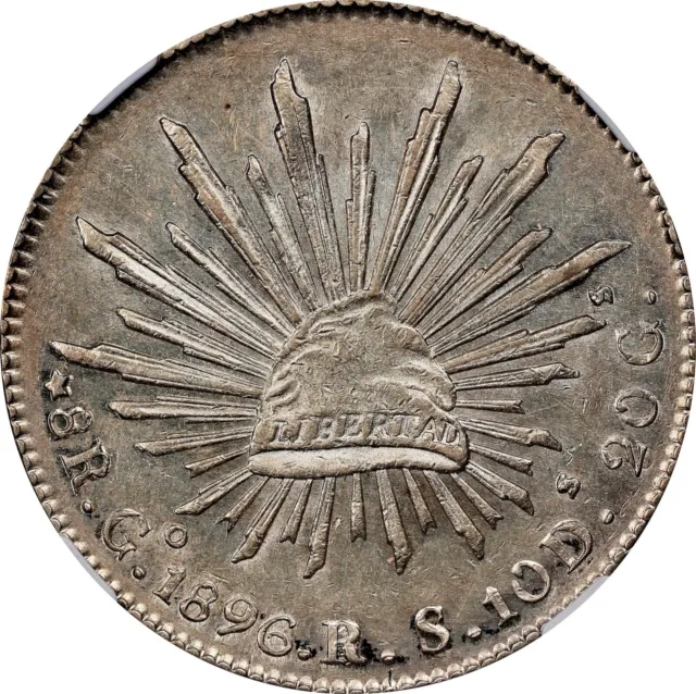 MEXICO GUANAJUATO  1896-GoRS 8 REALES UNCIRCULATED COIN, PCGS CERTIFIED AU58