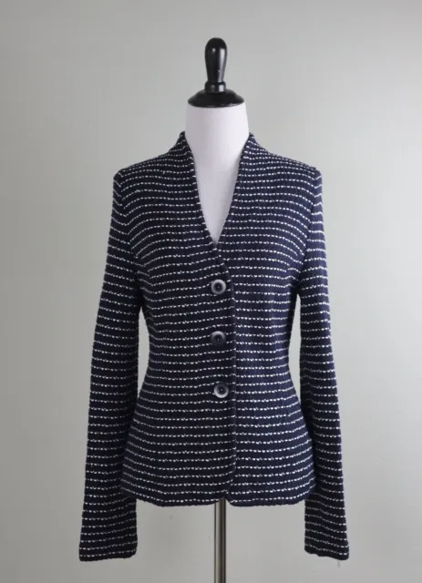 ST. JOHN COLLECTION $1295 Navy Subtle Sparkle Wool Tweed Knit Jacket Top Size 6