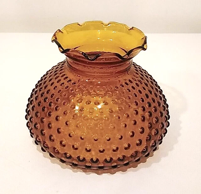 Antique Amber Hobnail Hurricane Chimney Glass Lamp Shade oil early 4 seam