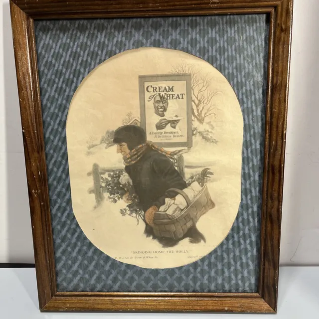 Wireman CREAM OF WHEAT Ad BRINGING HOME the HOLLY 1914 Matted/Framed