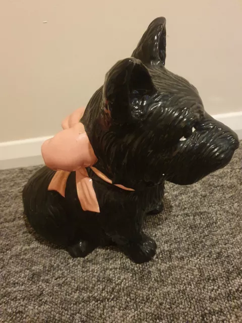 Mesa Scottie Dog Cookie Jar Black Scottish Terrier Canister Pink Bow Ceramic