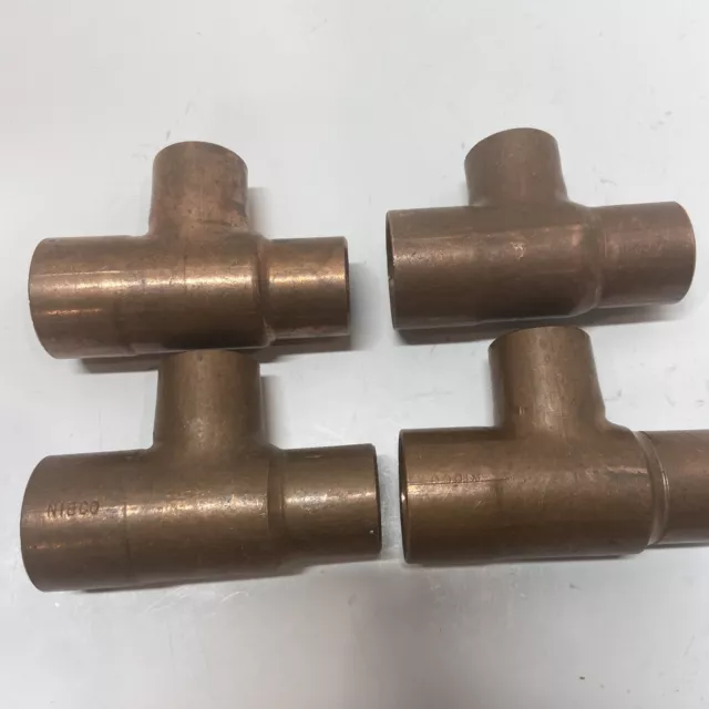 1-1/4" x 1" x 1" Inch Copper Reducing Tee CxCxC Sweat Plumbing Fitting LOT OF 4