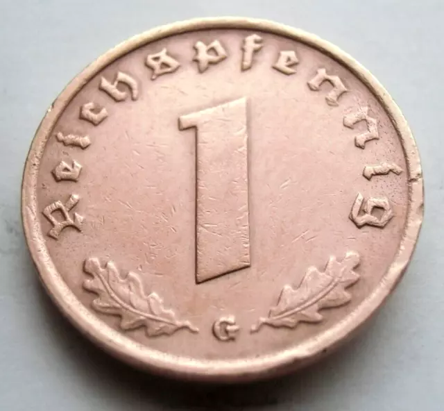 (299)GERMAN 3rd REICH 1938 G - 1  REICHSPFENNIG WWII COIN