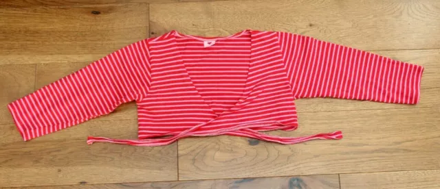 RED STRIPE DANCE WRAP sz 5 6 Girls Ballet Shirt Tap Jazz Top Pink EU 98/104
