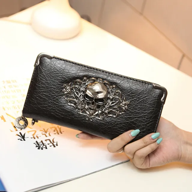 Damen Clutch Geldbörse Brieftasche Mit Totenkopfmuster Punk