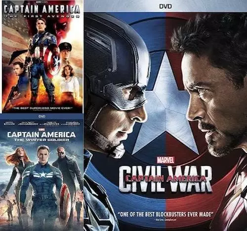 Captain America The First Avenger,The Winter Soldier,Civil War 1 2 3 Box Set DVD