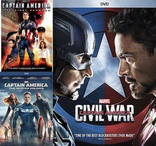 Captain America The First Avenger,The Winter Soldier,Civil War 1 2 3 Box Set DVD