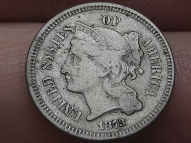 1873 Three 3 Cent Nickel- Open 3- VF Details