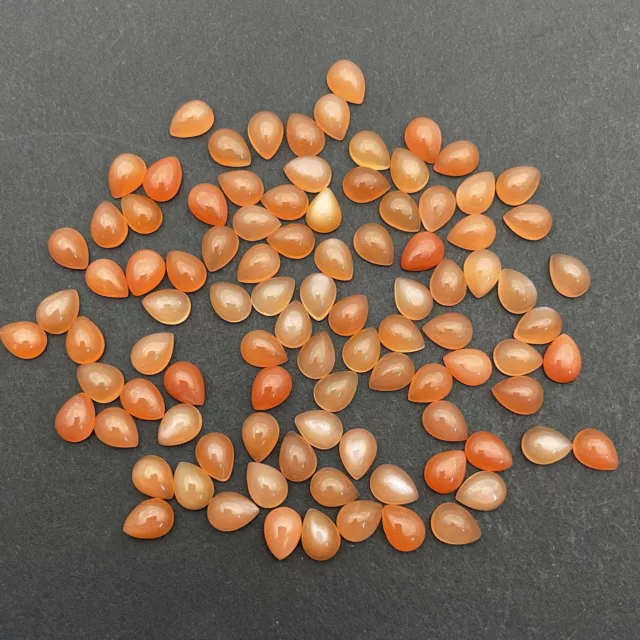 Natural Peach Moonstone Pear Cabochon Loose Gemstone Lot 91 Pcs 6*8 MM 100 CT