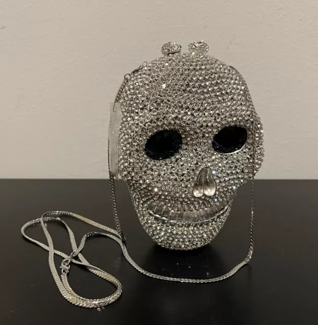 Skull Clutch Bags Women Evening Purse Wedding Crystal Chain Silver