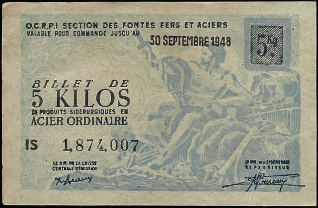 Billet de matière - 5 kilos acier ordinaire 30 septembre 1948 O.C.R.P.I. !