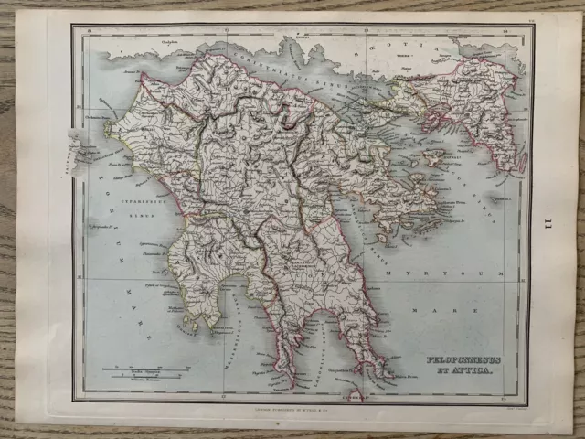 1853 Ancient Southern Greece Hand Coloured Antique Map by Alexander Findlay