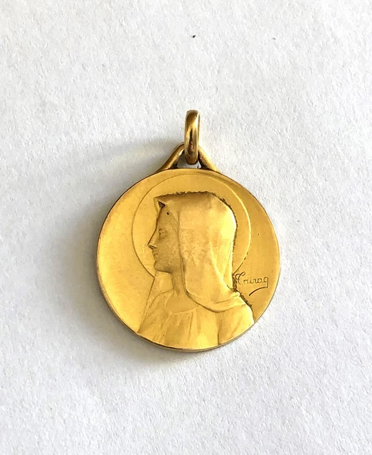 Pendentif Art Nouveau Limoges Or 18k émaillé Vierge Marie - Années 1920 - Occasion