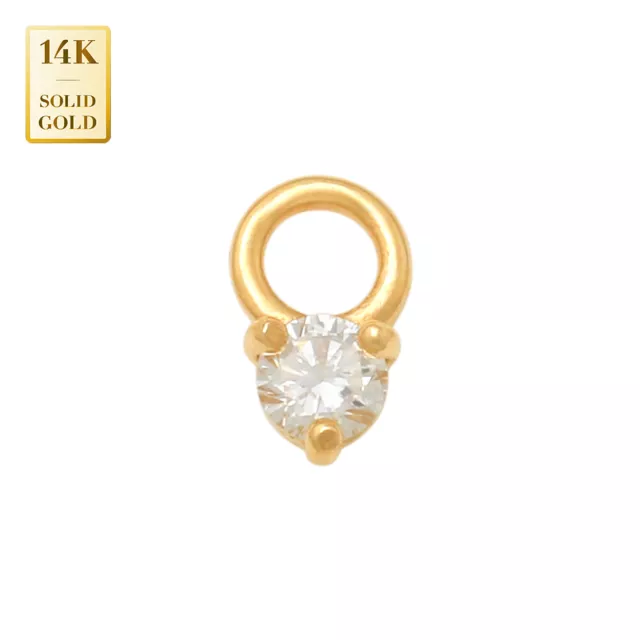 14K REAL Solid Gold Tiny Natural Genuine Diamond Hoop Earring Charm