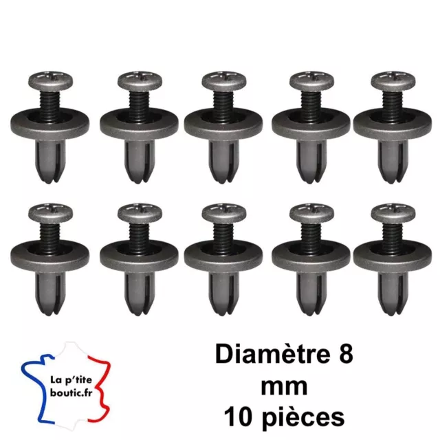 ⭐️X 10 CLIPS 8 mm Fixation Universel Voiture Agrafe Pare-choc