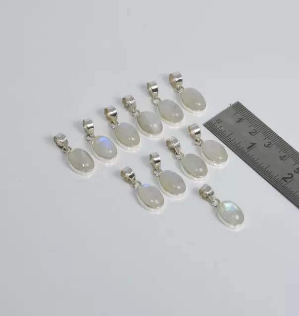 Wholesale 11Pc 925 Solid Sterling Silver White Rainbow Moonstone Pendant Lot P20
