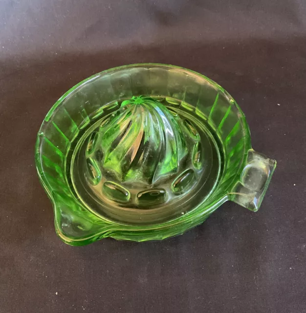 Vintage Depression Green Vaseline Uranium Glass Large Citrus Reamer Juicer