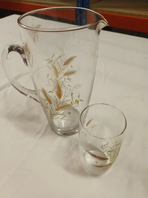 Heavy Glass Jug & Tumbler Floral Pattern Gilt Edge Top Vintage? Post Or Collect