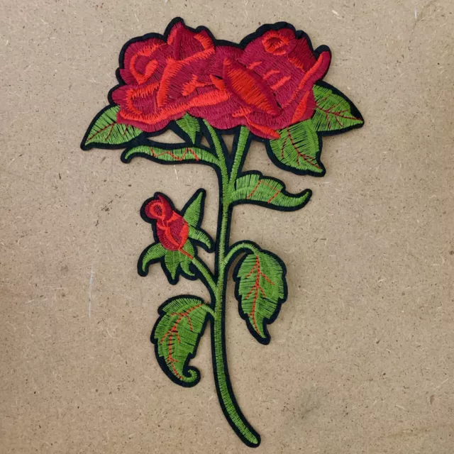 1pc Large Rose Flower red Embroidered Patch Cloth Iron On Applique sewing #1468