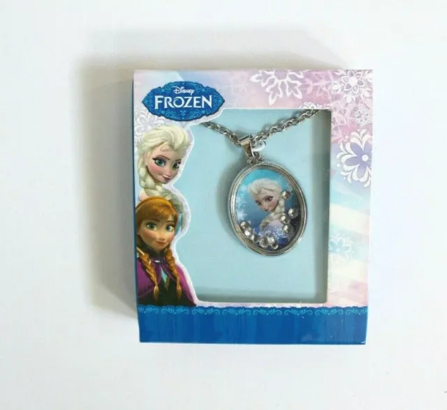 Disney Frozen Elsa Silver Tone Blue Oval Pendant with Crystals Necklace