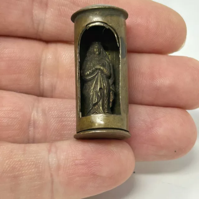 WW1 TRENCH ART. Miniature Shrine Icon In Shell Case.